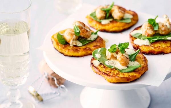 Surprenants blinis de pommes de terre douces et de langoustines salées sur SPAR.be, Supermarché