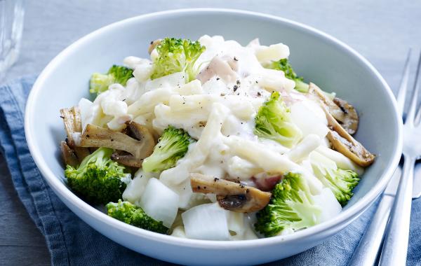 broccoli,raapjes,champignons,Ardeense ham,macaroni,Pasta, Healthy, spar.be