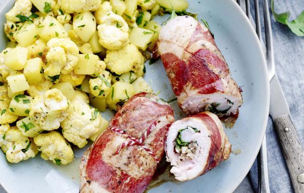 Comfort, Gevogelte, kalkoenlapjes,hazelnoten,paneermeel,rucola,pancetta,aardappelen,bloemkool,spar.be