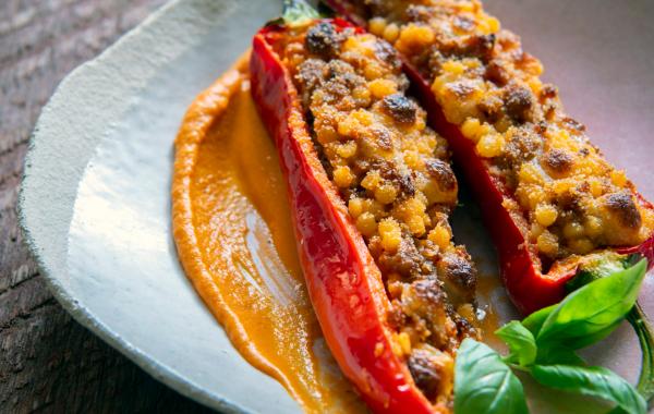Fregola, Italiaans, paprika, puntpaprika, gevulde paprika, kalfs, kalfsgehakt, powerfood, foodie, spar.be