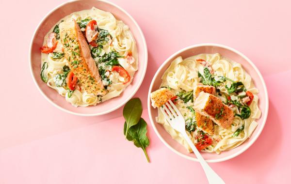 Zalm, pasta, room, mascarpone, Italiaans, toscaans, vis, spinazie, groenten, zuiders, foodie, spar.be