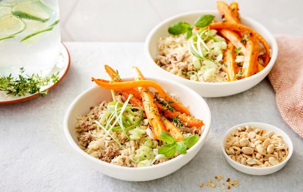 rijst, oosters, streetfood, gehakt, rundsvlees, honing, wortelen, foodie, powerfood, healthy, spar.be