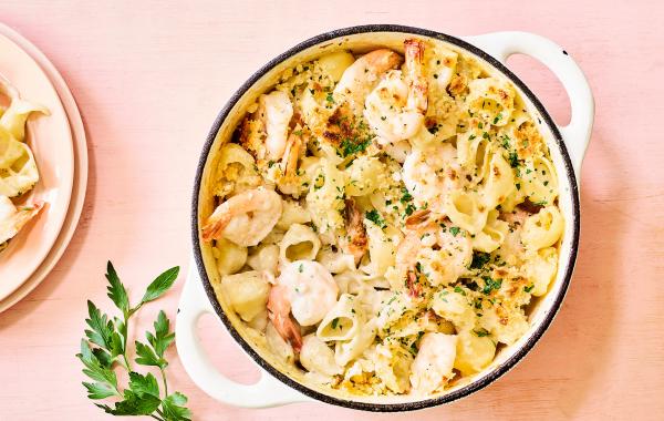mac & cheese, macaroni, vis, scampi, pasta, comfort food, kaas, parmezaanse kaas, one pot, spar.be