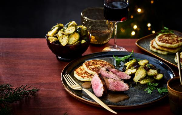 eend, gevogelte, spruitjes, parmezaan, aardappel, aardappelkoekje, Kerstmis, eindejaar, diner, spar.be