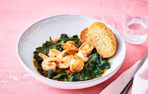 ciabatta, broodje, tomaten, looksaus, spinazie, scampi, vis, scampi's, lunch, looktoast, look, spar.be