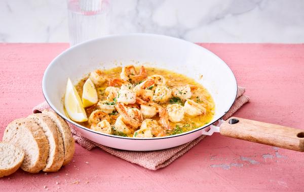 scampi, vis, look, looksaus, brood, comfort food, traditioneel, spar.be