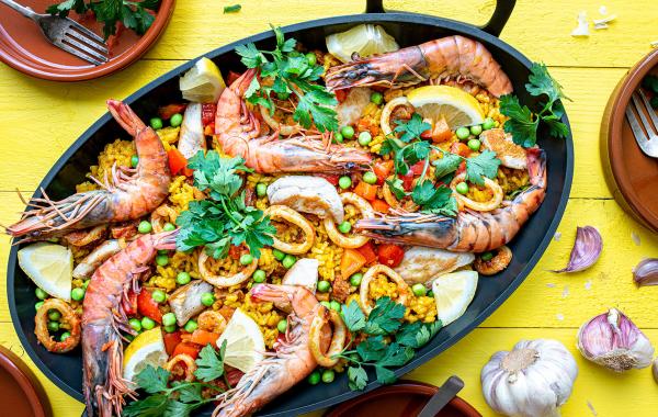 paella, vis, kip, chorizo, Spaans, rijst, zeevruchten, inktvistubes, foodie, Zuiders, spar.be